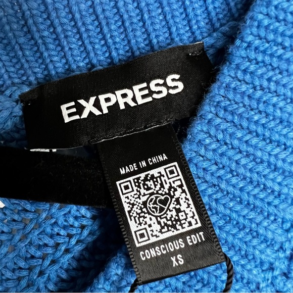 NWT EXPRESS Open Stitch Double V-Neck Dolman Sleeve Sweater, Blue color, XS size - Picture 7 of 13